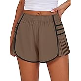 Caracilia Women Running Shorts Flowy Pleated Athletic Shorts Summer High Waisted Tennis Sporty Workout Gym Shorts