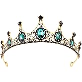 FRCOLOR Baroque Crown Green Rhinestone Crown Vintage Queen Crystal Princess for Women Birthday Bridal Tiara for Wedding Pageant Prom Halloween