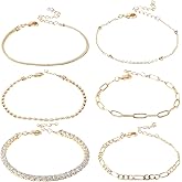 Warmsmile Dainty Gold Bracelets for Women 18K Gold Plated Bracelets Set Trendy Stackable non tarnish Paperclip Chain Bracelets for Valentines Day Gifts(6PCS)