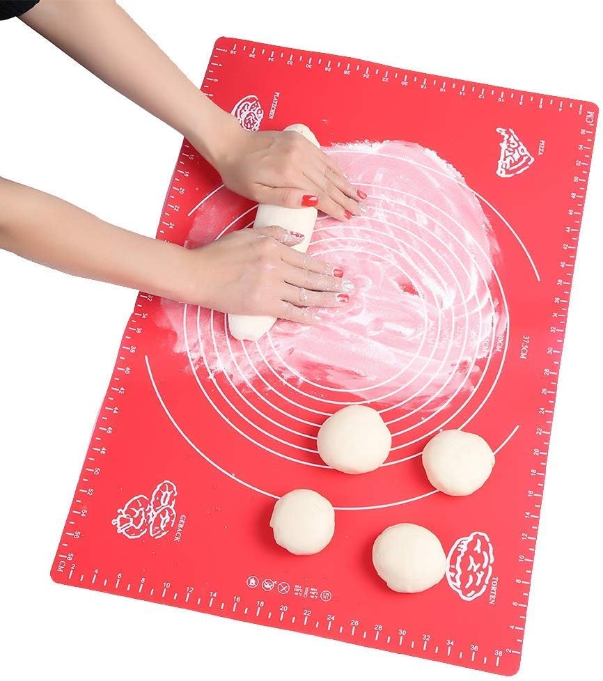 LWVAX® Extra Large Silicone Baking Mat for Pastry Rolling with Measurements Pastry Rolling Mat, Reusable Non-Stick Silicone Baking Mat (Red)