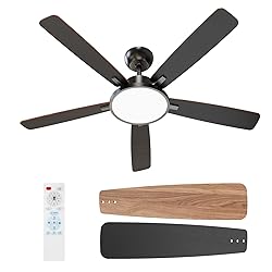 TALOYA 52 Inch Black Ceiling Fans with Lights Led