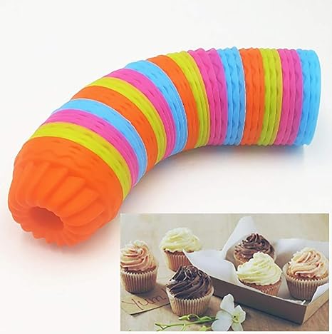 Mlying 24 Stück Silikon Gugelhupf Backform FlexiForm Mini Gugelhupf Ø 6,5cm, Höhe 3,5 cm in Rot, Orange, Grün, Blau