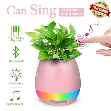 Ascension Music Flowerpot, Smart Plant pots, Touch Music Plant Lamp with Rechargeable Wireless Bluetooth Speaker and LED Night Light (Pink)