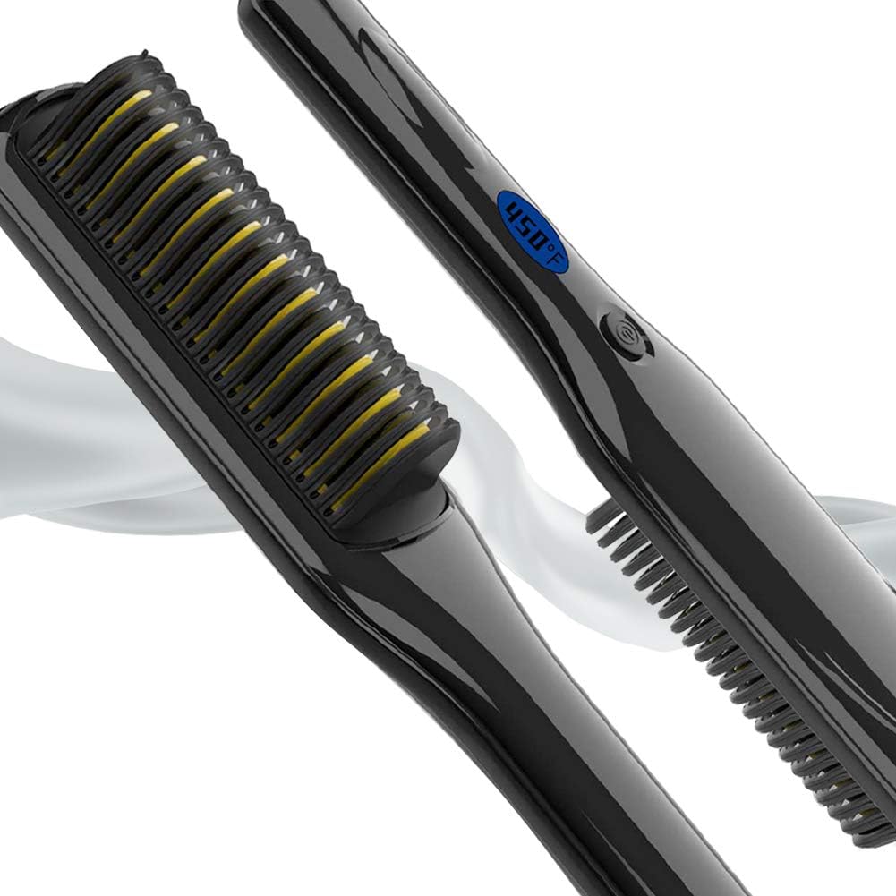 INVJOY Hair Straightener Brush, Ionic Heated Hair Straightening Brush, PTC Straightening Comb for Women & Men, Anti-Scald Beard Straightener Comb, 3 Heat Level, Frizz-Free, Dual Voltage