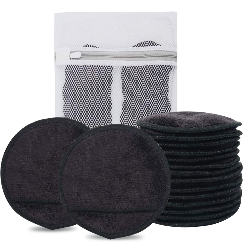 KinHwa 14 Pack Makeup Remover Pads Reusable Microfibre Round Face Pads for Face Eyes Lips Washable Face Cloths for All Skin Types Black
