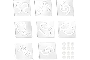 KAPYOO 8Pcs Quilting Templates Set Quilting Ruler Sewing Pattern Heart-Shaped Clockwork Key Feather Drop Swirl 1/8 Inch Thick Quilting Templates for Domestic Sewing Machines with Non-Slip Grips (Style F)