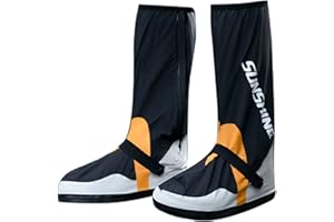 RINJOY Waterproof Rain Boots Shoe Covers for Men Women Non-Slip with Zipper Foldable Rainproof Outdoor Protective Gear