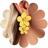 Sttiafay Boho Large Flower Earrings White Double Flower Earrings Resin Flower Drop Earrings Exaggerated Flower Dangle Earrings Matte Floral Stud Earrings Jewelry for Women