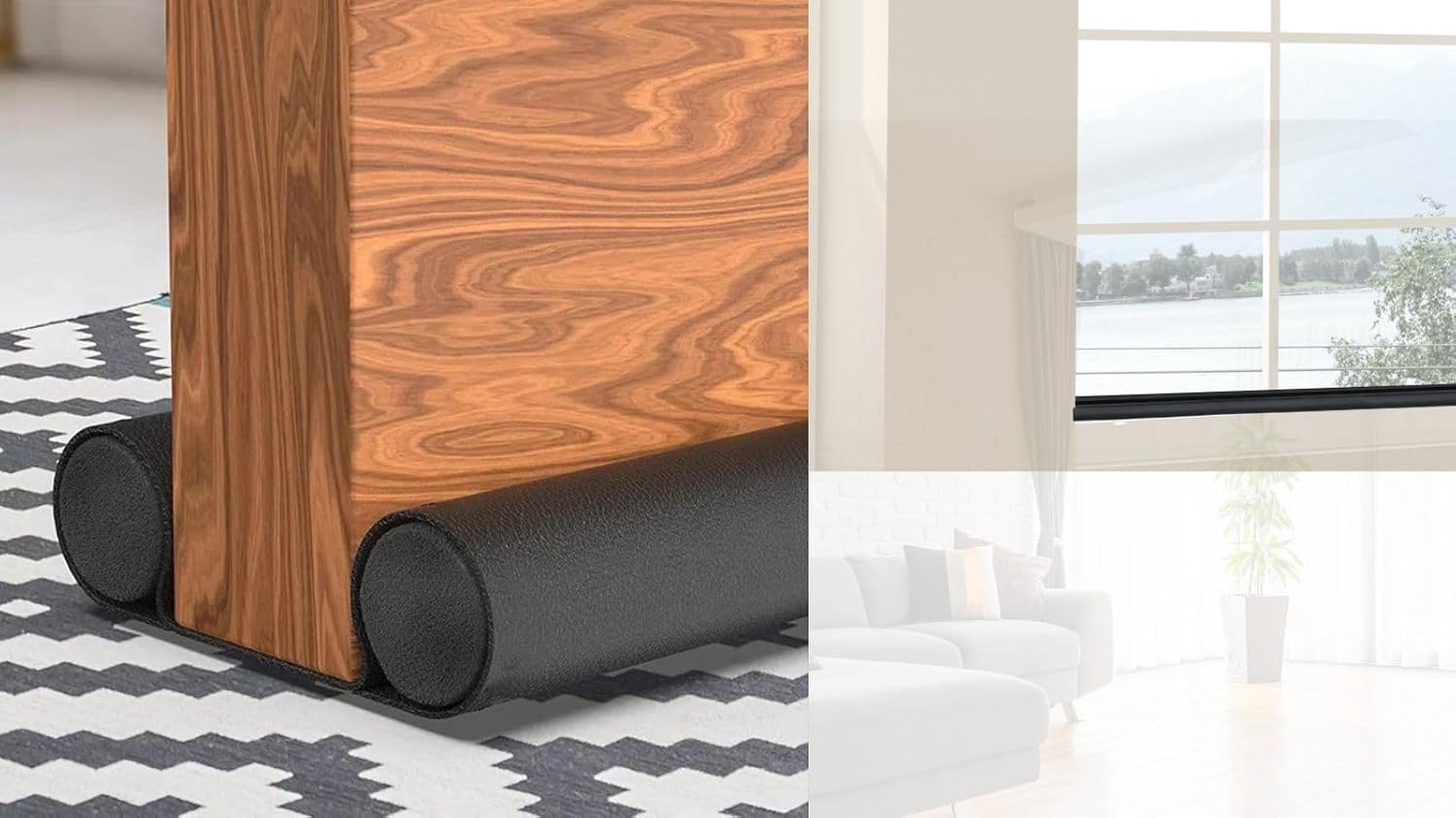 Draft Stoppers - Draft Stoppers, Door Draft Stopper for Bottom of Door, Under The Door Noise Stopper, Soundproof, Lightproof, Weather Stripping Seal for Door and Window. Multi- Purpose Use. 37 Inch in (Black).