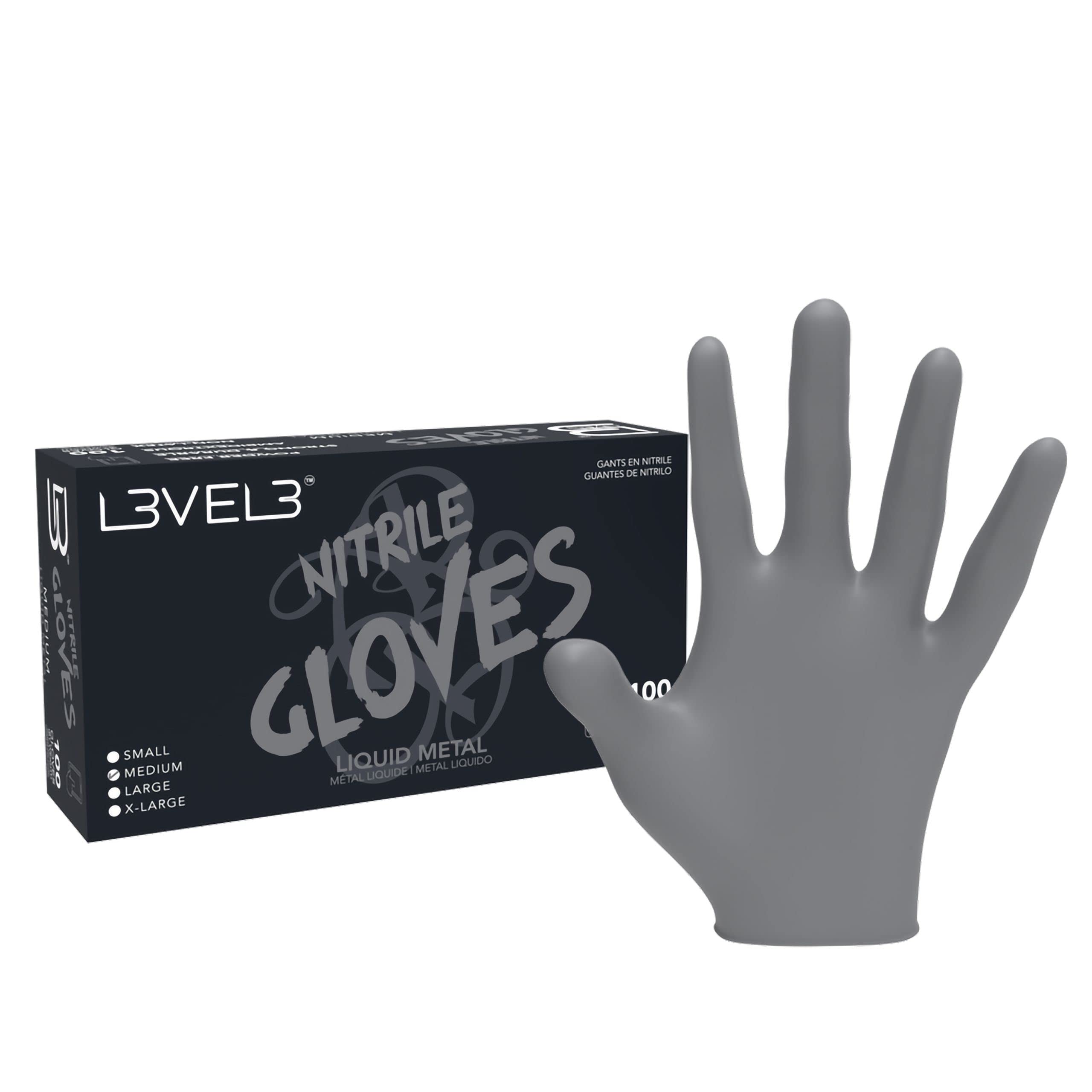 L3VEL3 Silver Nitrile Gloves - Delivers Outstanding Protection - Puncture and Chemical Resistant - Touchscreen Compatible - Made of Synthetic Rubber - Provides Optimal Flexibility - Size L - 100 pc