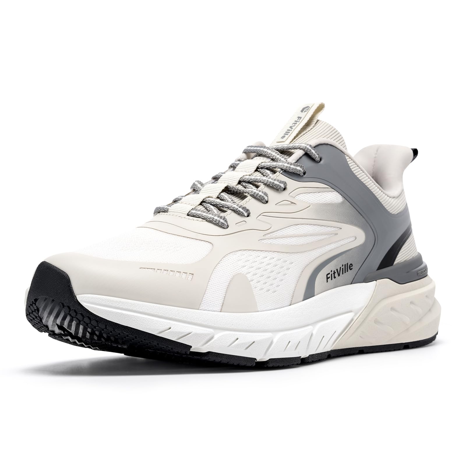 Photo 1 of FitVille Comfortable Extra Wide Walking Shoes for Men Lightweight Mens Walking Shoes Wide Width Non Slip Cushioned White/Gray