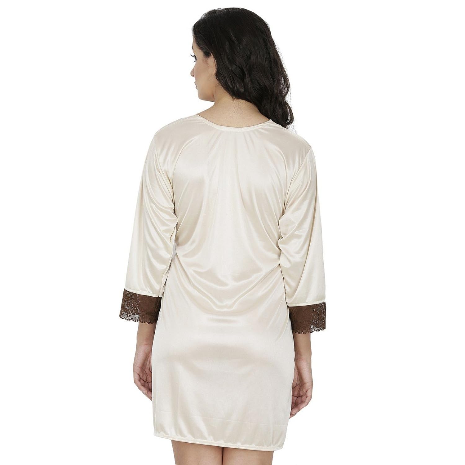 klamotten beige satin robe with lace
