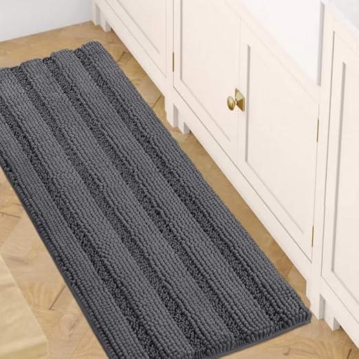 Amazon Com Bath Mats For Bathroom Non Slip Luxury Chenille Striped Bath Rug Runners 47x17 Absorbent Non Skid Fluffy Soft Shaggy Rugs Washable Dry Fast Plush Area Carpet Mats For Bath Room Tub