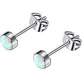FACOKO Earrings for Women, Titanium Opal Stud, Non-Nickel Earring, Hypoallergenic Earrings 3mm 4mm 5mm 7mm Round Birthstone Earring Studs for Sensitive Ears