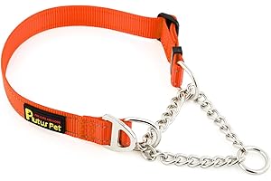 Plutus Pet Martingale Dog Collar with Stainless Steel Chain and Reflective Nylon, Adjustable No Pull Training Collar, for Small Medium, and Large Dogs, Orange, M