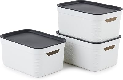 Rotho Jive Dekobox Set of 3 5l Lidded Storage Boxes White/Anthracite