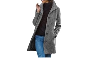 Pea Coats for Women Winter Casual Thicken Trench Coat Stand Collar Single Breasted Overcoat Fashion Midi Coats