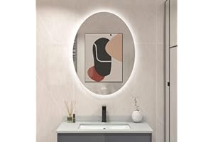 BuLife 32 X 24 Inch Oval Backlit LED Bathroom Mirror Anti-Fog 3 Colors Light Dimmable Wall Mounted Lighted Bathroom Vanity Mirror Smart Makeup Mirror with Touch Switch
