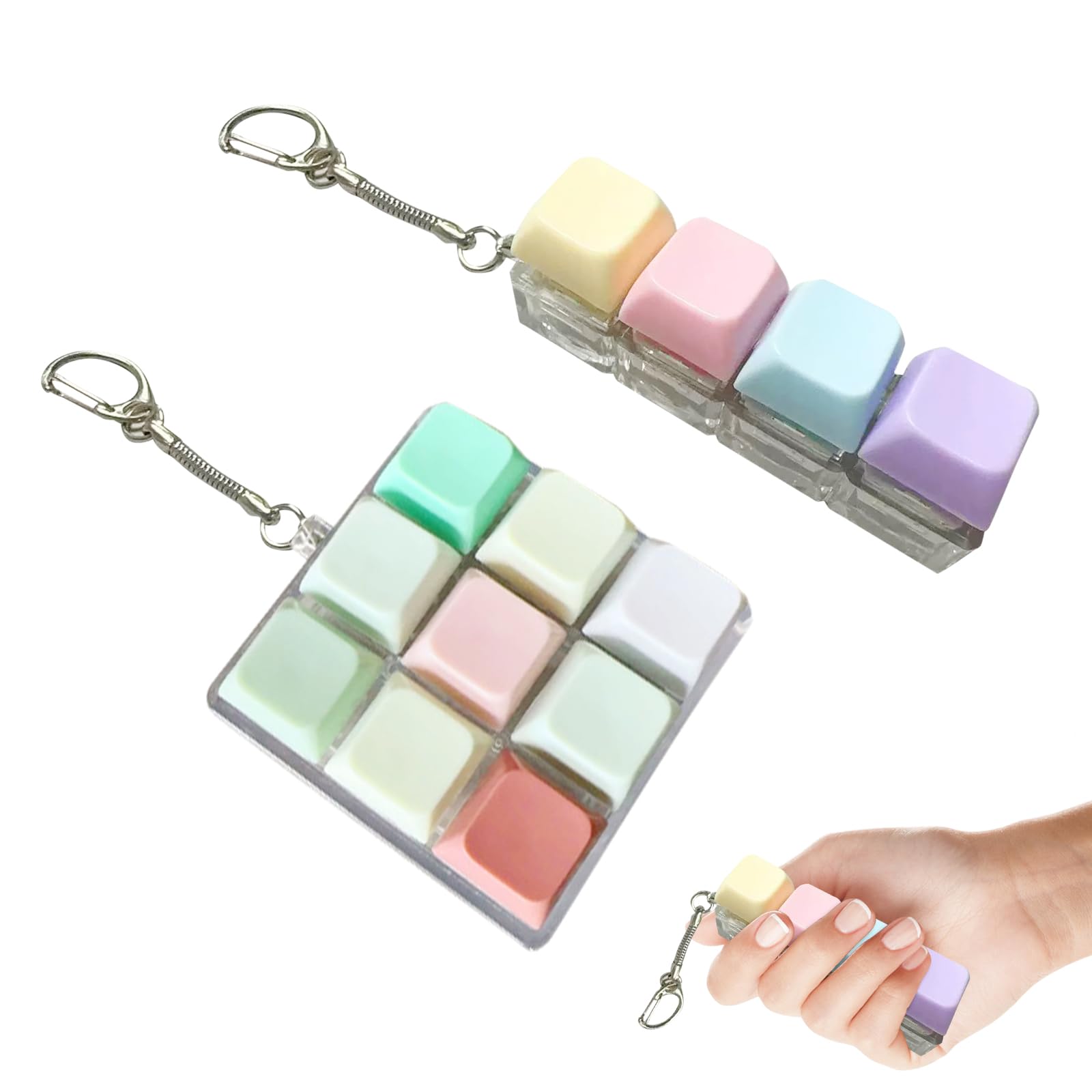 2 Pcs Keyboard Fidget Toy Fidget Keyboard Keychain Funny Fidget Keyring Keyboard Clicker Fidget Toy Stress Relief Clicky KeyboardFidget Toy Decompression Gift for Adults Kids Boys Girls (set A)