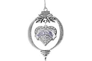 Inspired Silver - West Virginia Charm Ornament - Silver Pave Heart Charm Holiday Ornaments with Cubic Zirconia Jewelry