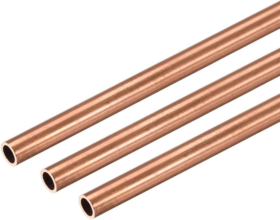 sourcing map Copper Round Tube, 4mm OD 0.5mm Wall Thickness 300mm Long Straight Pipe Tubing 3 Pcs, 4mm x 0.5mm
