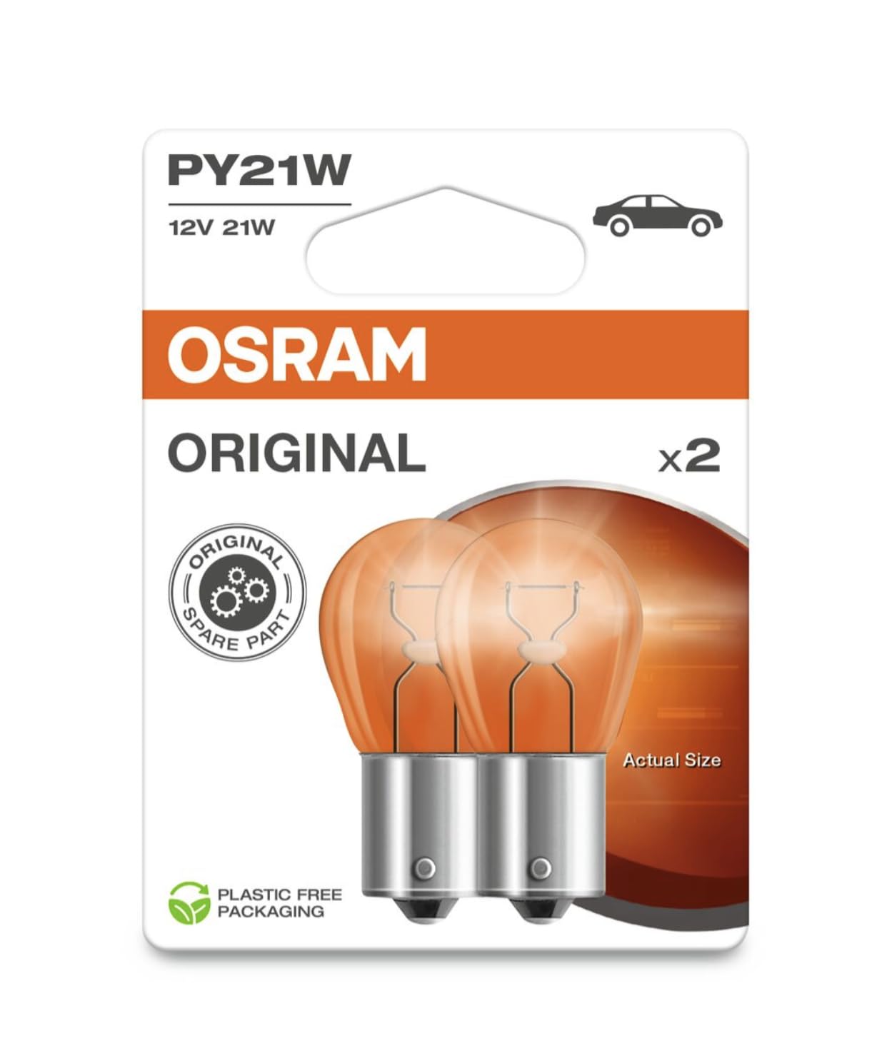 OSRAM ORIGINAL PY21W halogen, signallamp, turn signal light, 7507-02B, 12V, double blister (Pack of 2)