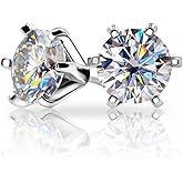 GIGAJEWE Moissanite Stud Earring Round Cut Total 2.0ct,18K White Gold Plated Silver Earring for Women Men…