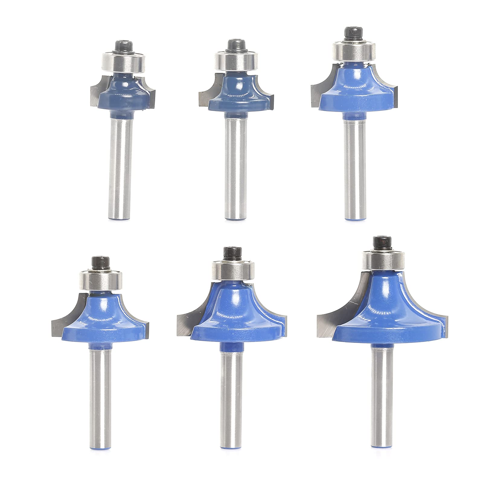 Sinoprotools Roundover Router Bits,6pcs Edge Forming Router Bit Set,Corner Rounding Router Bits 1/4 Inch shank, Radius - 1/8" 3/16" 1/4" 5/16" 3/8" 1/2" — image 1