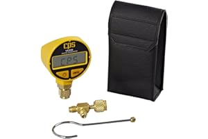 CPS VG200 Digital Vacrometer Vacuum Gauge, Measures Microns, Millibar, TORR, Inches/HG, Two Button Operation, Automatic Temperature Compensation, 5-digit LCD Display, Padded Case, T-Fitting and Hook