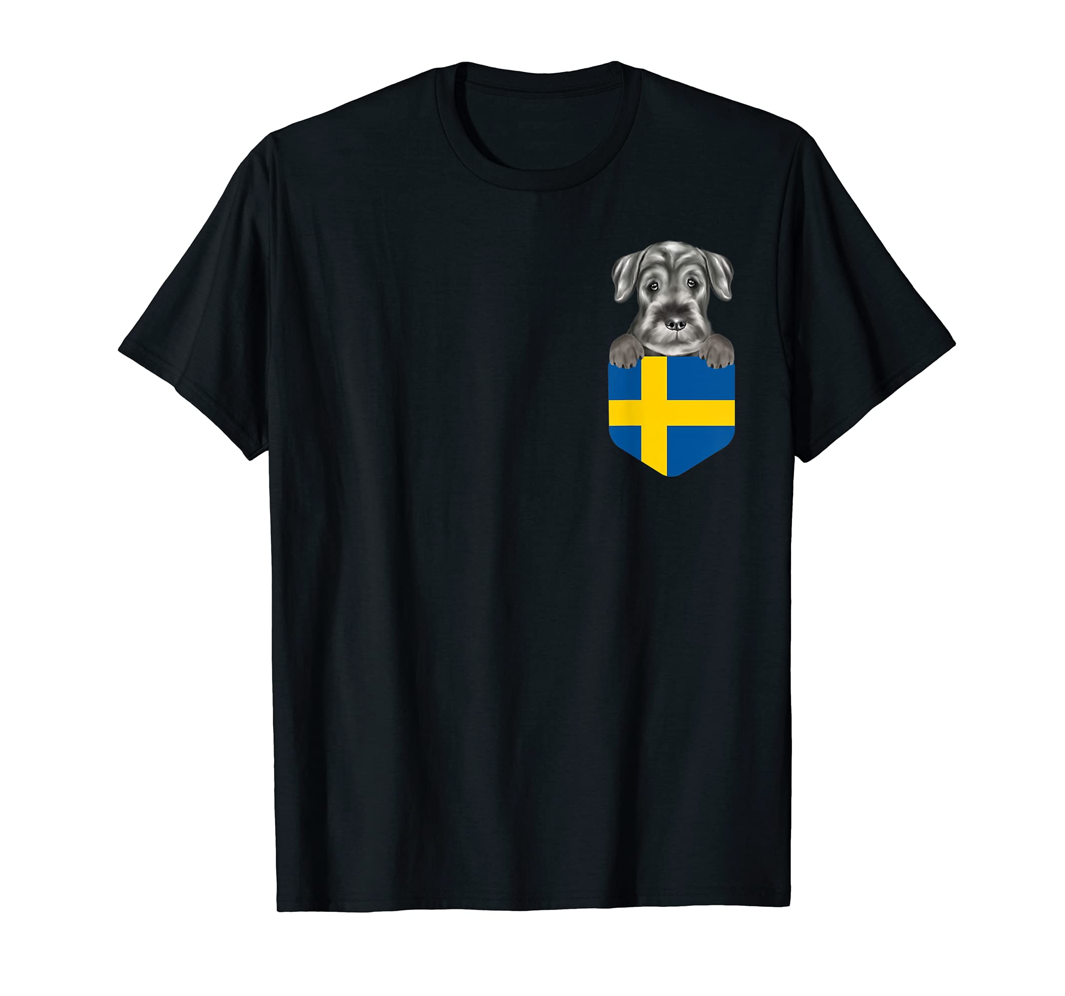 Sweden Flag Standard Schnauzer Dog In Pocket T-Shirt