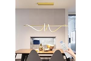 MIKERU Modern Led Chandeliers for Dining Room, Dimmable 3000k~6500k Remote Control Gold Spiral Shape Pendant Lights 50w Height Adjustable Hanging Lights for Dining Rooms Kitchen Island Restaurant