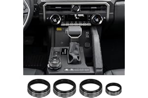 KUJOOY for Toyota Tacoma 14’’Screen 2024 2025 for Toyota 4Runner 2025 Air Conditioner AC Switch Audio Dirve Button Knob Cover Rings Aluminum Alloy Accessories (Black)