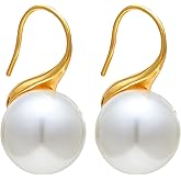 Pearl Earrings for Women 18K Gold Plated Huggie Hoop Earrings with Freshwater Pearls AAAA+ Elegant Leverback Dangle Pearl Earrings Handpicked Hypoallergenic Drop Stud Earrings