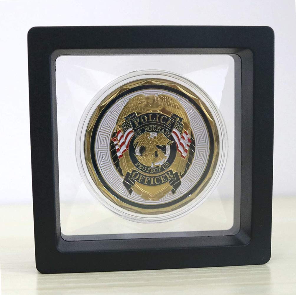 Set of 10 Challenge Coin Display Frame, 3D Floating Case with Stand, Medallion Medal Specimen Military Coin Clear Box (Black)