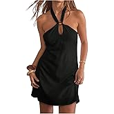 Floerns Women's Summer Halter Mini Dress Sleeveless Beaded Tie Back Beach A Line Dresses