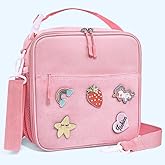 WOBAGMEN Kids Lunch Box with DIY Patch, Cute DIY Insulated Lunch Bag for Kids Boys Girls Toddlers ,Reusable Bento Lunch Box for School Daycare (Pink, straberry)