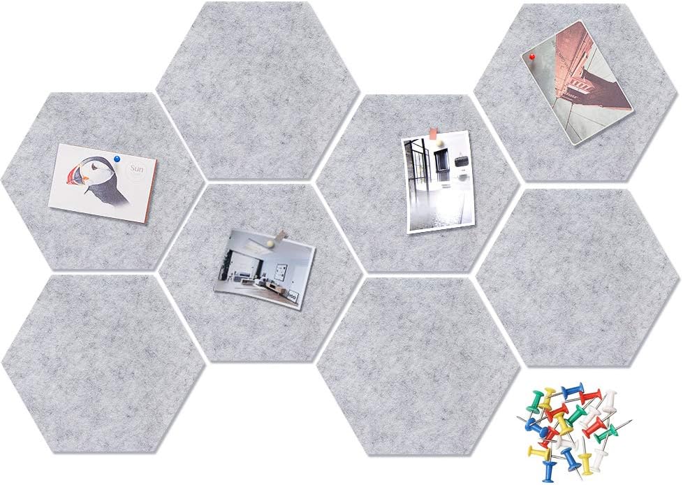 VANCORE 8 PCS Felt Bulletin Board Tiles Push Pins Memo Board for Notes,Photos,Office Home Wall Decoration 8.6x7.5In (Grey)