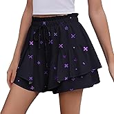 domirica Flowy Skort for Women Fashion Drawstring Elastic Waistband Breathable Plus Size Skirts High Waisted Boho Beach Wear