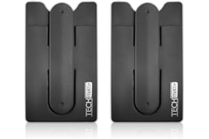 TechMatte Phone Wallet-Stick On Card Holder and Money Clip with Built-in Phone Stand (2-Pack, Black)