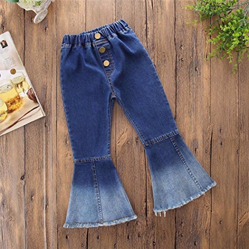 Rucan Girls Jeans, Kid Girls Vintage Denim Pants Splice Bell-Bottoms Trousers (18-24 Months) - Thumbnail 3