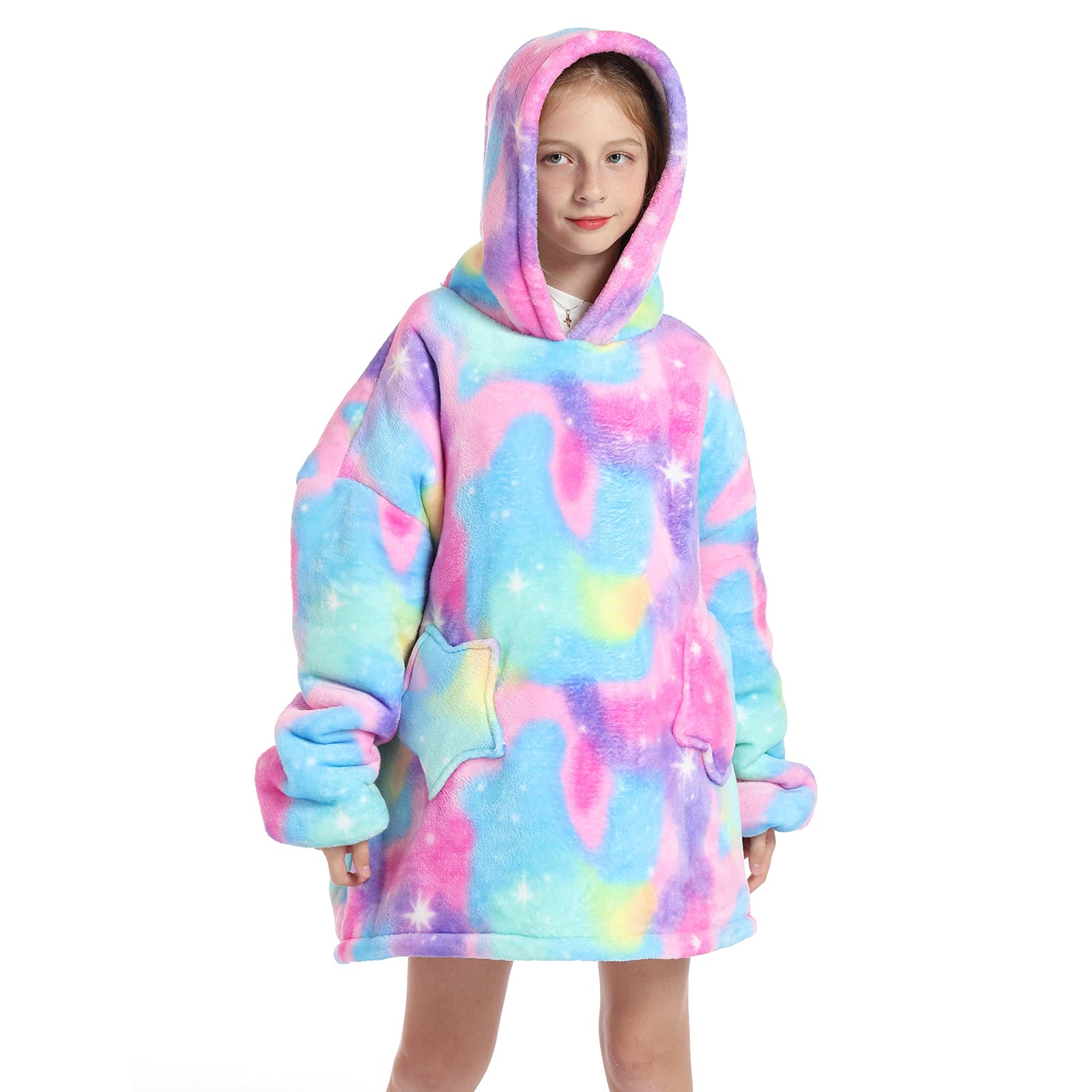 JOREAY Kids Oversized Blanket Hoodie, Sherpa Wearable Blanket Fluffy Giant Comfortable Hooded Sweatshirt for Children Teen