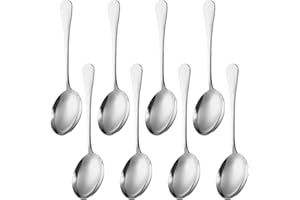 Homaisson 8 PCS Large Serving Spoons, 9.7 x 2.5 in Silver Stainless Steel Spoons for Buffet, Serving Spoons for Catering and 
