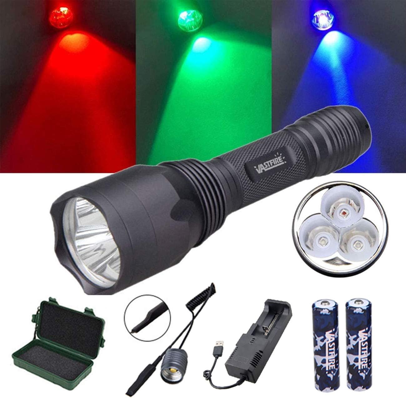 VASTFIRE Coyote Hunting Deer Blood Tracking Lights UV Red Blue Blacklight Green Flashlight with