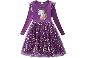 Flenwgo Toddler Girls Long Sleeve Autumn Spring Dress Casual Outfits Party Tutu Dress Gifts for 3-7 Years
