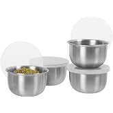 OGGI Set of 4 Stainless Pinch Bowls - 4 fl oz with Lids, Ideal Salt &amp; Pepper Bowls, Mini Storage Bowls, White Lid