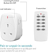 HBN Wireless Remote Control Plug Socket UK 13A 3120W 5 Pack 2 Remote 100ft view 6