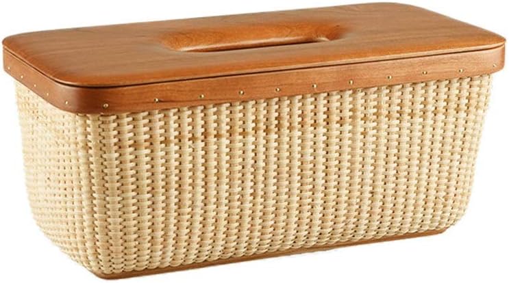 Rectangular Leather Tissue Box Holder Simple Rattan Tissue Box Car Tissue Box Cover Rectangle For Night Stands Desks And Tables (Color : Brown, Size : 12x14x27cm)