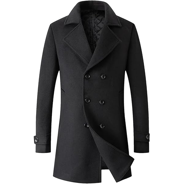 ZouoYYii Men Double-Breasted Wool Blends Trench Coat Cashmere Long