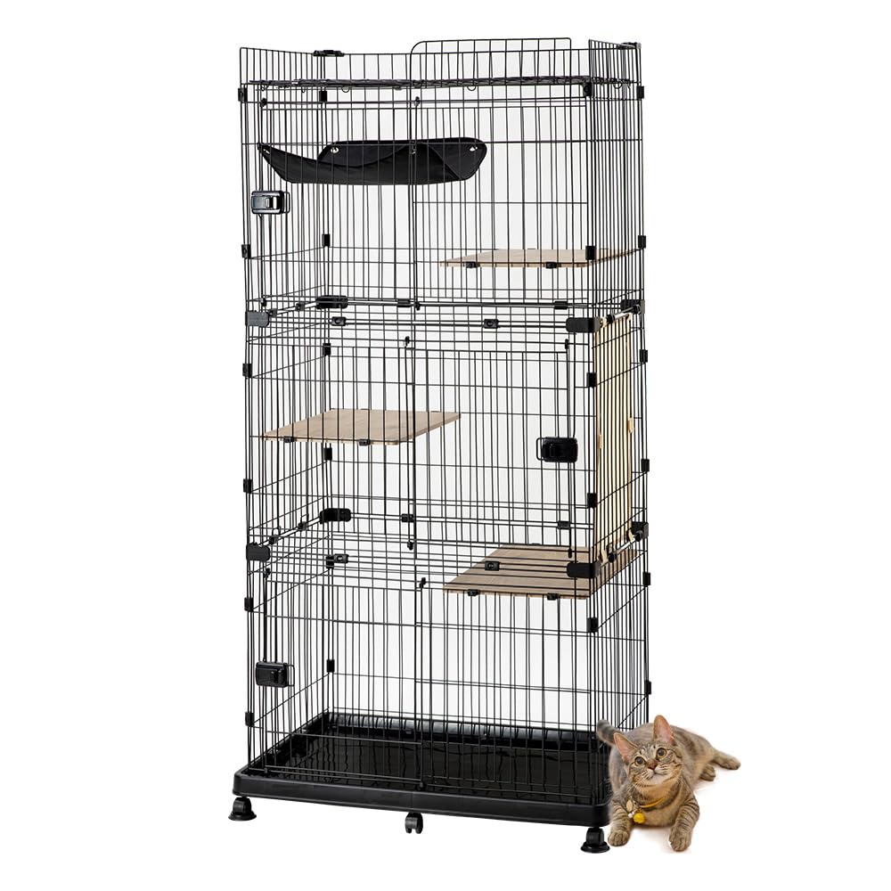 アイリスオーヤマ(IRIS OHYAMA) ルーフキャットケージ キャスター・つめとぎシート付・簡単組み立て ブラック 猫用・多頭飼い 高さ178×幅93×奥行63cm商品画像