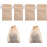 400 Pack Disposable Drawstring Tea Filter Bags, 7 x 9cm Natural Color | Safe & Natural Unbleached Paper Tea Infuser Drawstrin